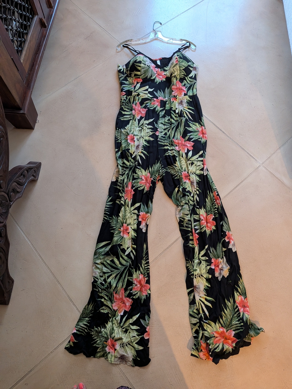 Xhilaration Black Tropical Floral Wide-Leg Jumpsuit